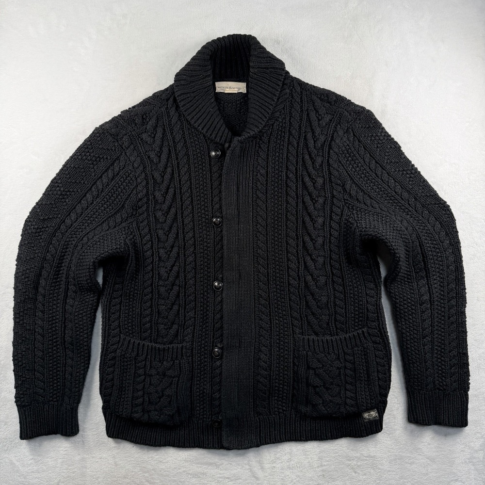 Ralph Lauren Denim & Supply Cable Knit Full Zip Cardigan Men XL Shawl Heavy Gray